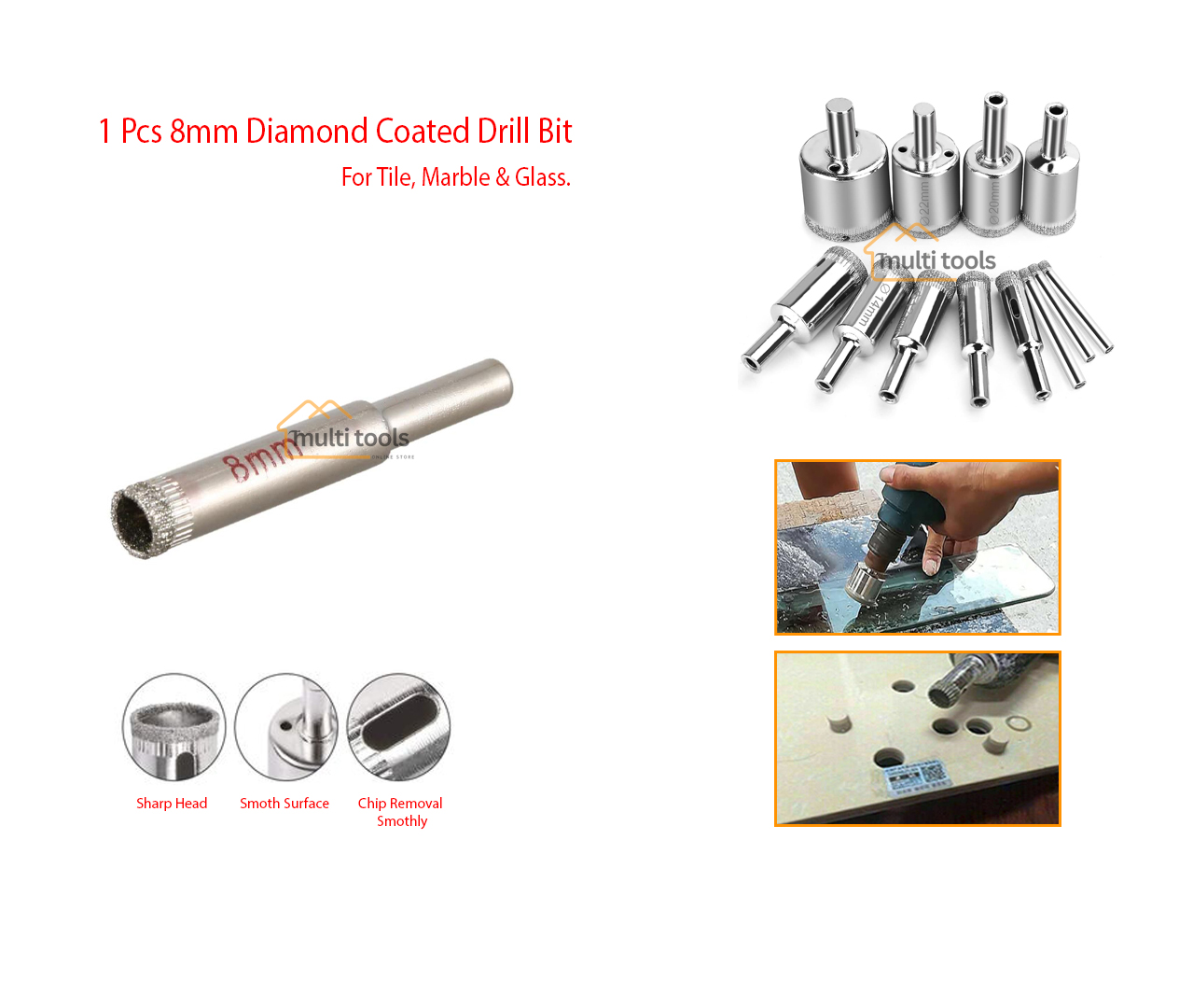8mm Diamond Coated Drill Bit Hole Saw Cutter For Glass Tile Ceramic Marble